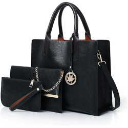 Homarket 3pcs Handbags for Women Fashion Tote Bags Shoulder Bag Top Handle Satchel Purse (Black#1)