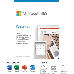 Microsoft 365 Personal | Office 365 apps | 1 user | 1 year subscription | PC/Mac, Tablet and phone | multilingual | box