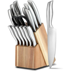 Knife Sets for Kitchen with Block, 15 Piece Kitchen Knife Set, Ultra Sharp Chef Knife Set for Kitchen, Dishwasher Safe, High Carbon Stainless Steel Knife Block Set with Sharpener, Silver Knife Sets for Kitchen with Block, 15 Piece Kitchen Knife Set, Ultra Sharp Chef Knife Set for Kitchen, Dishwasher Safe, High Carbon Stainless Steel Knife Block Set with Sharpener, Silver