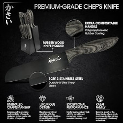 Kasai Obsidian Kitchen Knife Set 14Pcs – Premium Stainless Steel Knife Sets for Kitchen with Block – Ultra-Sharp Chef Knife Set with Luxurious Block – Includes Steak Knives Set of 6, Kitchen Scissors