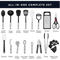 Home Hero Kitchen Utensils Set - Cooking Utensils Set with Spatula - First Home Essentials Utensil Sets - Household Essentials - Kitchen Gadgets & Kitchen Tool Gift (25 Pcs Set - Black) Home Hero Kitchen Utensils Set - Cooking Utensils Set with Spatula - First Home Essentials Utensil Sets - Household Essentials - Kitchen Gadgets & Kitchen Tool Gift (25 Pcs Set - Black)