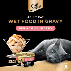 Sheba Cat Food Tuna & Salmon Can, Made from Natural Ingredients with Essential Vitamins and Minerals, this Sheba Wet Food is Made with a Grain Free Formula Suitable for Sensitive Cats, Pack of 24x85g