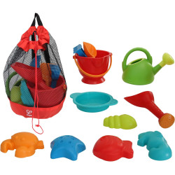 Hape Beach Toy Essential Set, Sand Toy Pack, Mesh Bag Included, E8603, Red